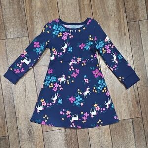 Jumping Beans Navy Unicorn Floral Fleece Dress Size 4 Childs